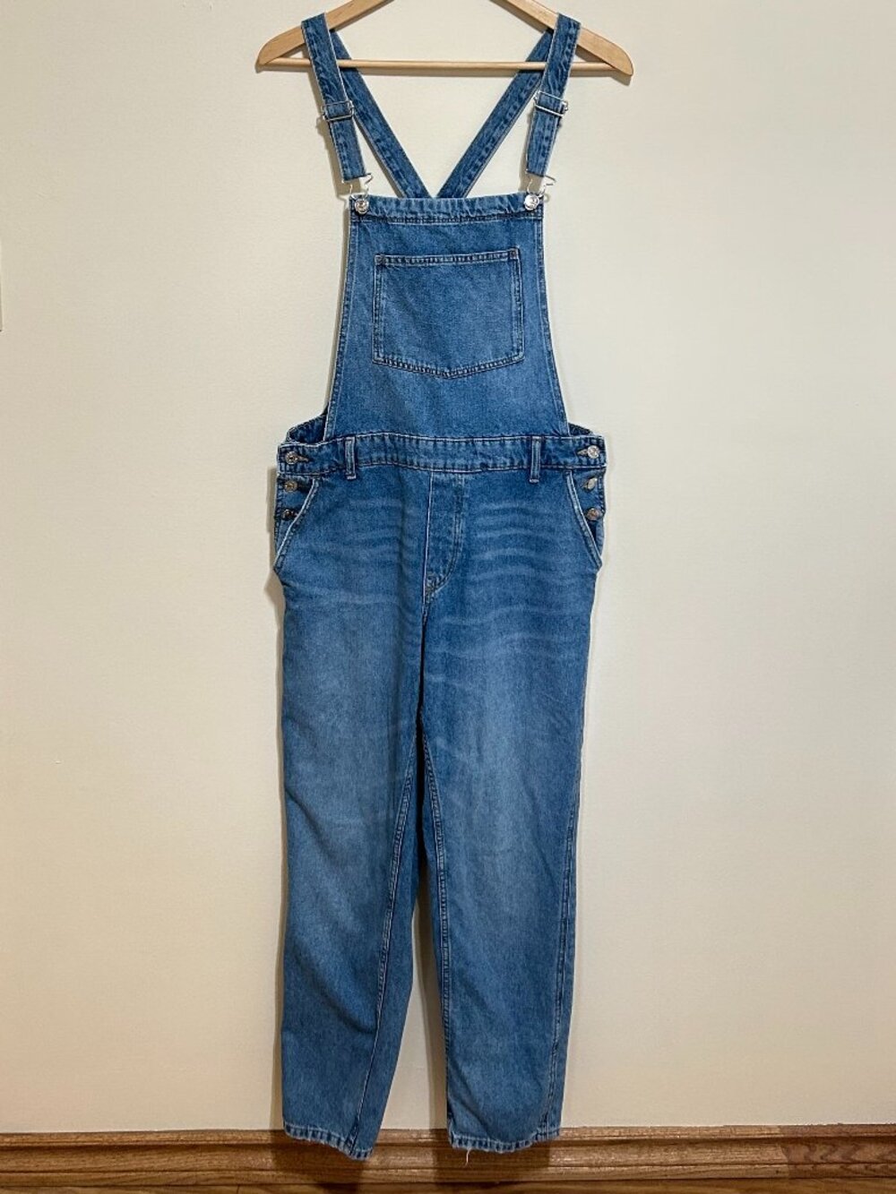 &Denim Straight Leg Denim Overalls Blue Size 8